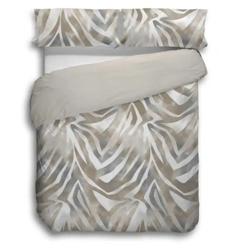 juego de funda nordica sahel beige de stilia reversible con estampado animal print cebra difuminado en tonos beige arena gris y blanco vesta hogar