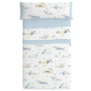 Juego de Sábana 169 Azul Burrito Blanco