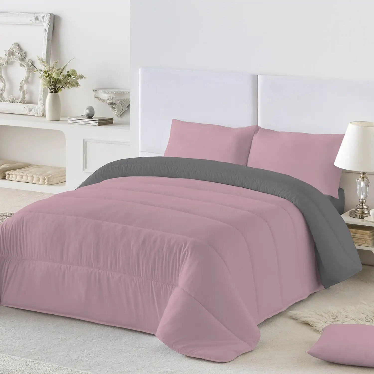 Edredó Bicolor Rosa Vell - Gris Naturals